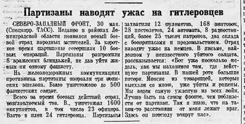 Партизаны наводят ужас на гитлеровцев