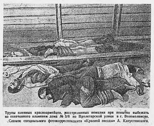 Трупы пленных красноармейцев в г. Волоколамске