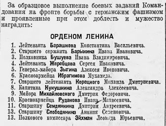 Указ о награждении орденом Ленина начальствующего и рядового состава Красной Армии